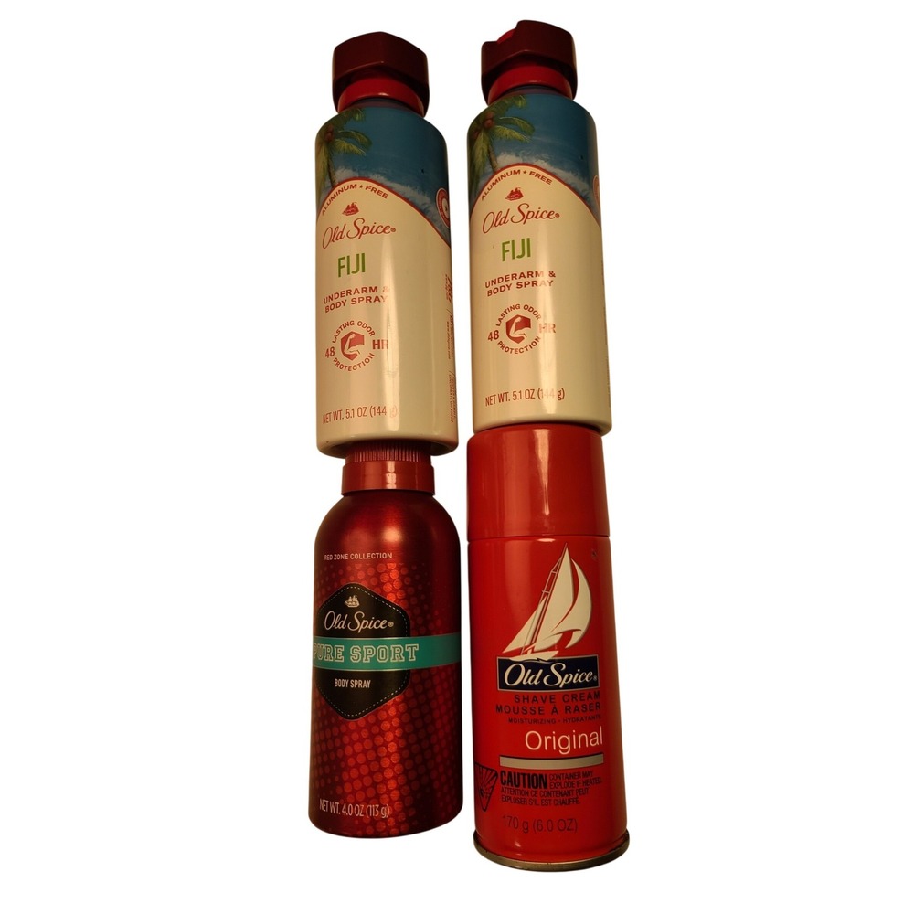 Old Spice Fiji & Pure Sport Body Spray Plus Original Shave Cream 4 Piece Set